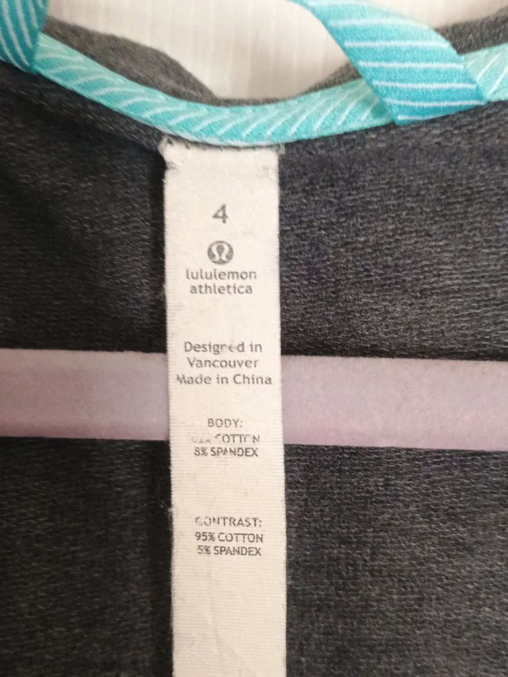 EUClululemon athletica Charcoal Gray Top with Aqua Trim *Read Listing*